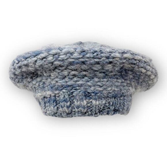 Handmade Wool Blend Cable Knit Blue Gray Beret Cap Hat One Size OSFM - Picture 5 of 12